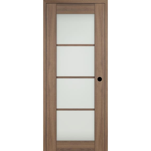 Belldinni Vona 36 in. x 96 in. 4-Lite Left-Hand Frosted Glass Pecan Nutwood Solid Core Composite Wood Single Prehung Interior Door