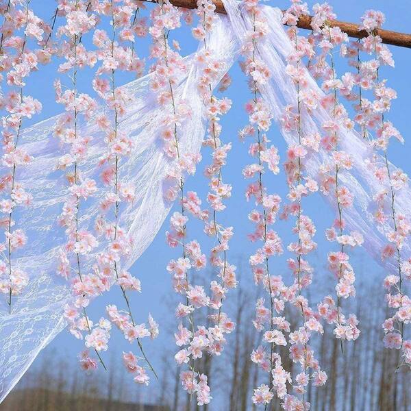 5.9 ft. Pink Artificial Cherry Blossom Flower Garland (8-Pieces