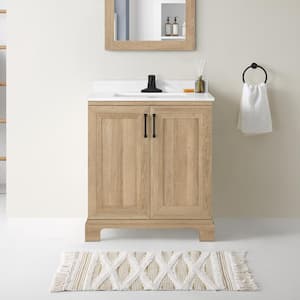 Sinita 30 in. Single Sink Weathered Tan Bath Vanity with White Engineered Stone Top (Assembled)