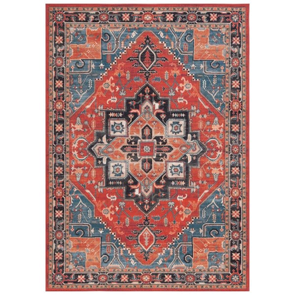 Journey 9 ft. x 12 ft. Rust/Blue Black Machine Washable Aztec Ornate Area Rug