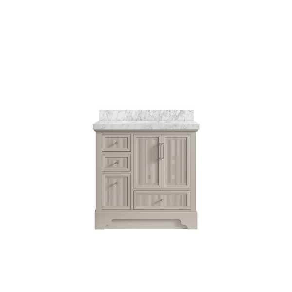 Willow Collections Alys 36 in. W x 22 in. D x 36 in. H Single Sink Bath Vanity Center in Fine Grain with 2 in. Carrara Marble Top