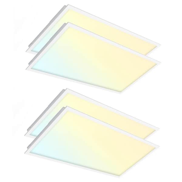 RUN BISON 2 ft. x 4 ft. White Integrated LED Flat Panel Troffer Light Fixture Up to 5500 Lumens, 3500/4000/5000K (4-Pack)