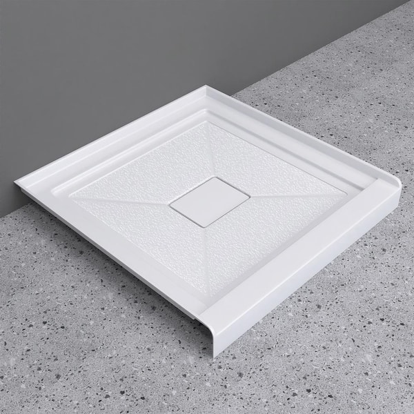 Siba 30 in. L x 30 in. W Acrylic Single Threshold Alcove Shower Pan Base with Center Drain Cover Non-slipper in White