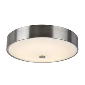 14 in. 20-Watt Satin Nickel Integrated LED Ceiling Flush Mount with Frosted Glass Diffuser