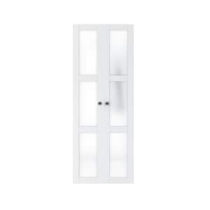30 in. x 80 in. 3-Lite Tempered Frosted Glass Solid Core White Finished Pivot Bi-fold Door with Pivot Hardware