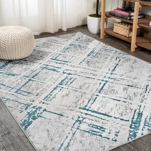 Slant Modern Abstract Gray/Turquoise 4 ft. x 6 ft. Area Rug