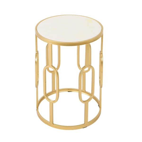 Unbranded 16 Inches White & Gold Metal Outdoor Side Table.