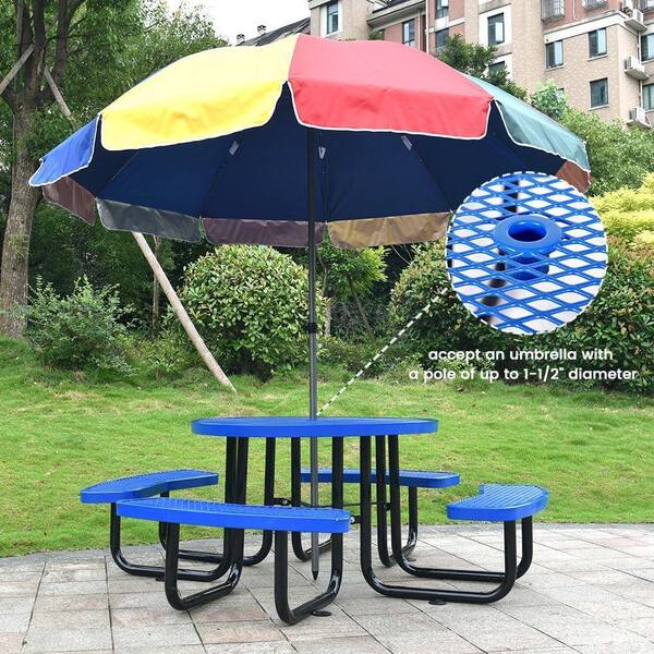 best patio picnic table with umbrella hole 70 Inch Dining Set Seats and - 70" x 30" x 30" (L x W x H) PHI VILLA Dining Set with elegant and wood SUGIFT 6-Person Round Fir Wood