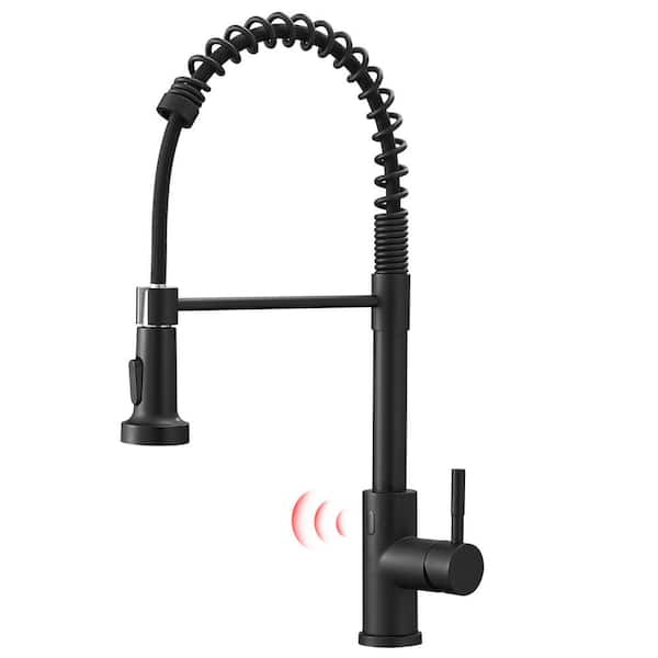 Unbranded Commercial Touchless Single Handle Spring Pull Down Sprayer Kitchen Faucet with Power Clean in Matte Black