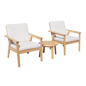 Anglesea Natural 3-Piece Wooden Patio Conversation Set with Linen Beige Cushions