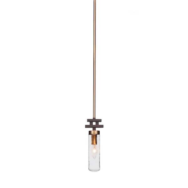 Gemini 60-Watt 1-Light Espresso & Brass Shaded Pendant Light with Clear Bubble Glass Shade, No Bulb Included