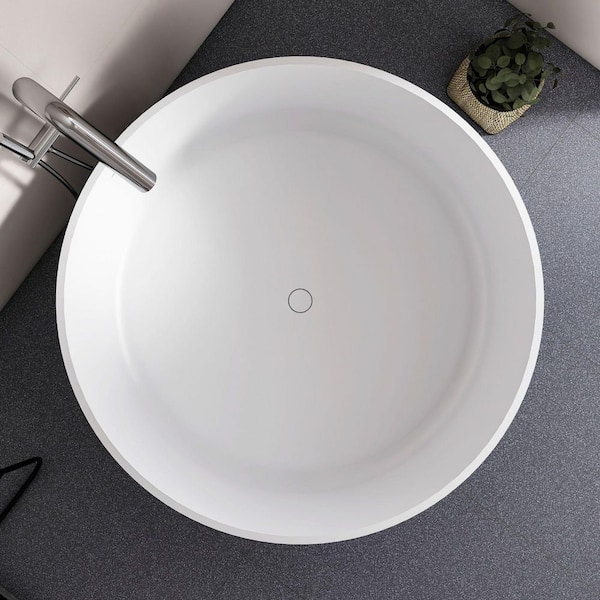 Moray 49 in. x 49 in. Round Solid Surface Stone Resin Flat Bottom Freestanding Soaking Bathtub in White