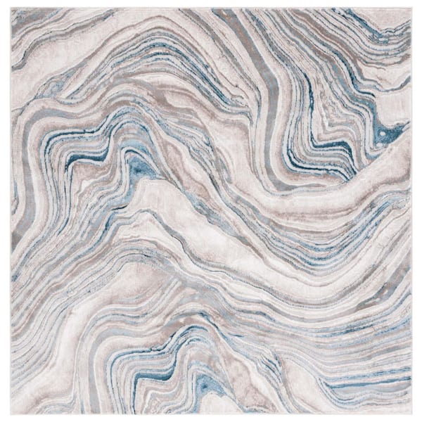 SAFAVIEH Meadow 7 ft. x 7 ft. Beige/Blue Marble Swirl Square Area Rug