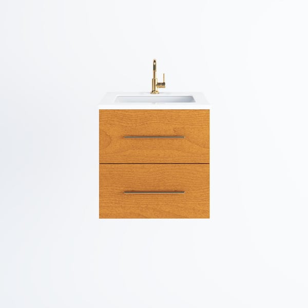VOLPA USA AMERICAN CRAFTED VANITIES Napa 24 W x 22 D x 21-3/8 H Single Sink Bathroom Vanity Wall Mounted in Pacific Maple with White Quartz Countertop