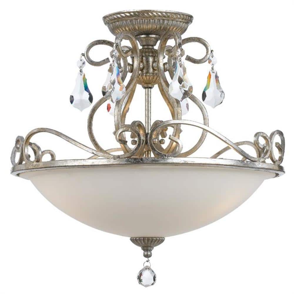 Olde Silver Swarovski Crystal 3-Light Indoor Ceiling Bowl