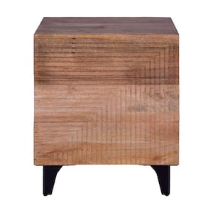 Kai 30.5 in. Natural Brown Mango Wood Chest Cabinet with 3 Drawers and Embossed Geometric Design