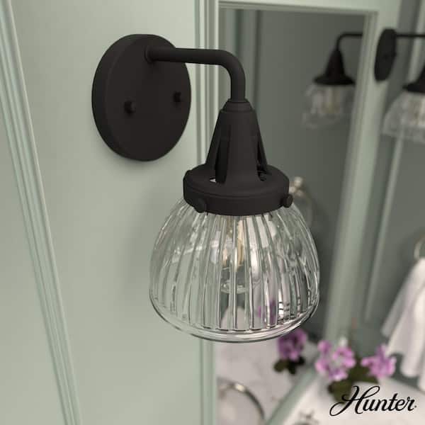 Hunter Cypress Grove 1 Light Natural Iron Wall Sconce with Clear Holophane Shade Bathroom Light