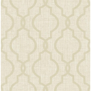 Geometric Jute Taupe Quatrefoil Taupe Wallpaper Sample