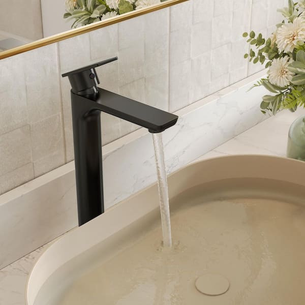 10 in. Spout Height Single Handle Single Hole Bathroom Vessel Sink Faucet in Matte Black (No Drain)