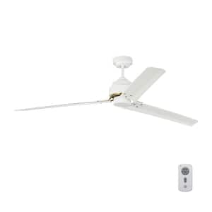 Arcade 68 in. Modern Industrial Indoor Matte White and Burnished Brass Ceiling Fan with DC Motor and Remote Control
