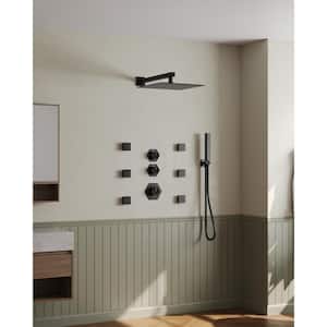 5-Spray 12 in. Dual Shower Head Wall Mount 2 in 1 Fixed and Handheld Shower Head in Matte Black with Body jets