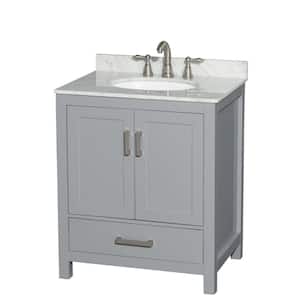 Sheffield 30 in. W x 22 in. D x 35.25 in. H Single Bath Vanity in Gray with White Carrara Marble Top