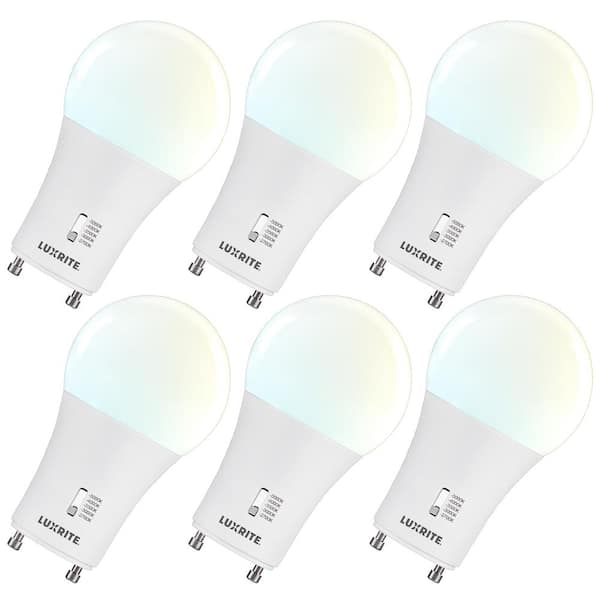 60-Watt Equivalent A19 LED Light Bulb CRI90 5CCT Dimmable 800 Lumens 9-Watt GU24 Base Damp Rated ETL Listed (6-Pack)