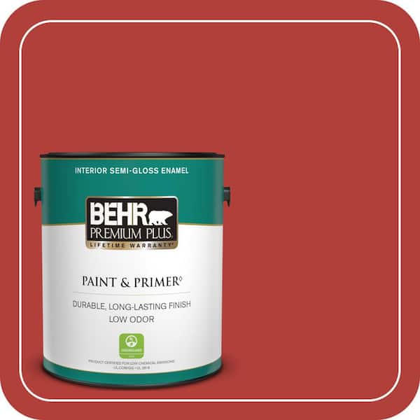 BEHR PREMIUM PLUS 1 gal. #170B-7 Red Tomato Semi-Gloss Enamel Low Odor Interior Paint & Primer