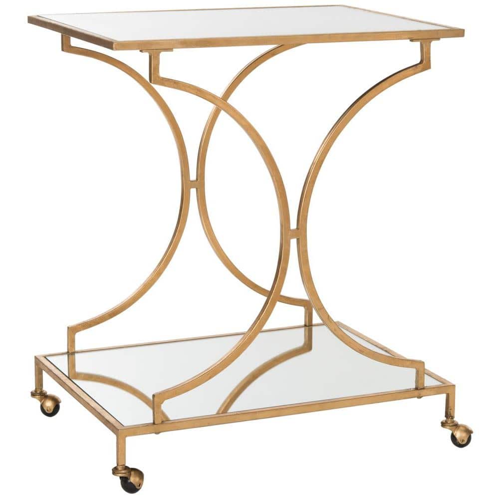 Transitional Gold 2-Tier Mirrored Bar Cart with Storage