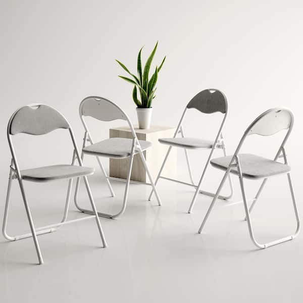 Homy Casa Peack Grey Modern Folding Dining Chairs, Metal Frame with Fabric Seat, Space-Saving for Apartments (Set of 4)