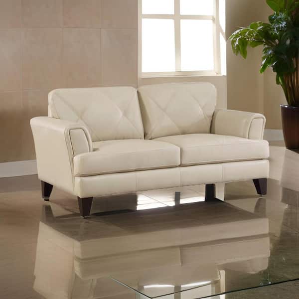 Benjara 38 in. Cream and Espresso Brown Leather 2-Seater Loveseat