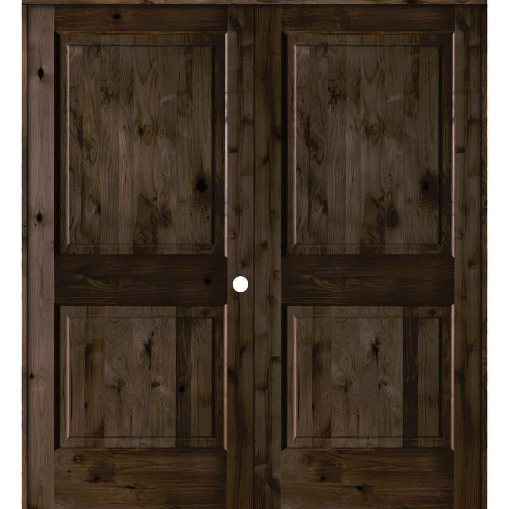 60 in. x 80 in. Rustic Knotty Alder 2-Panel Left-Handed Black Stain Wood Double Prehung Interior Door with Square-Top price history on PriceWatchPro
