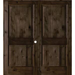 60 in. x 80 in. Rustic Knotty Alder 2-Panel Left-Handed Black Stain Wood Double Prehung Interior Door with Square-Top