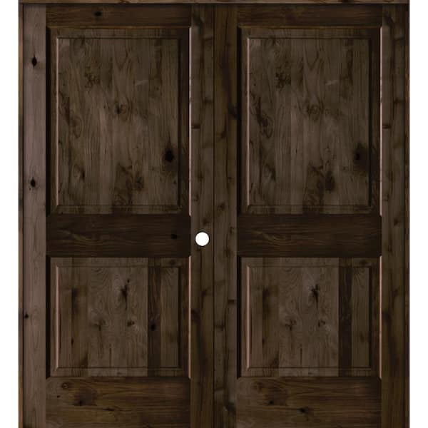 Krosswood Doors 72 in. x 80 in. Rustic Knotty Alder 2-Panel Left-Handed Black Stain Wood Double Prehung Interior Door with Square Top