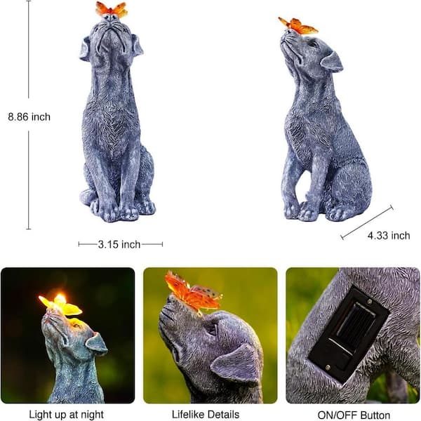 Cubilan Dog Statue with Solar Powered Butterfly-Great Outdoor