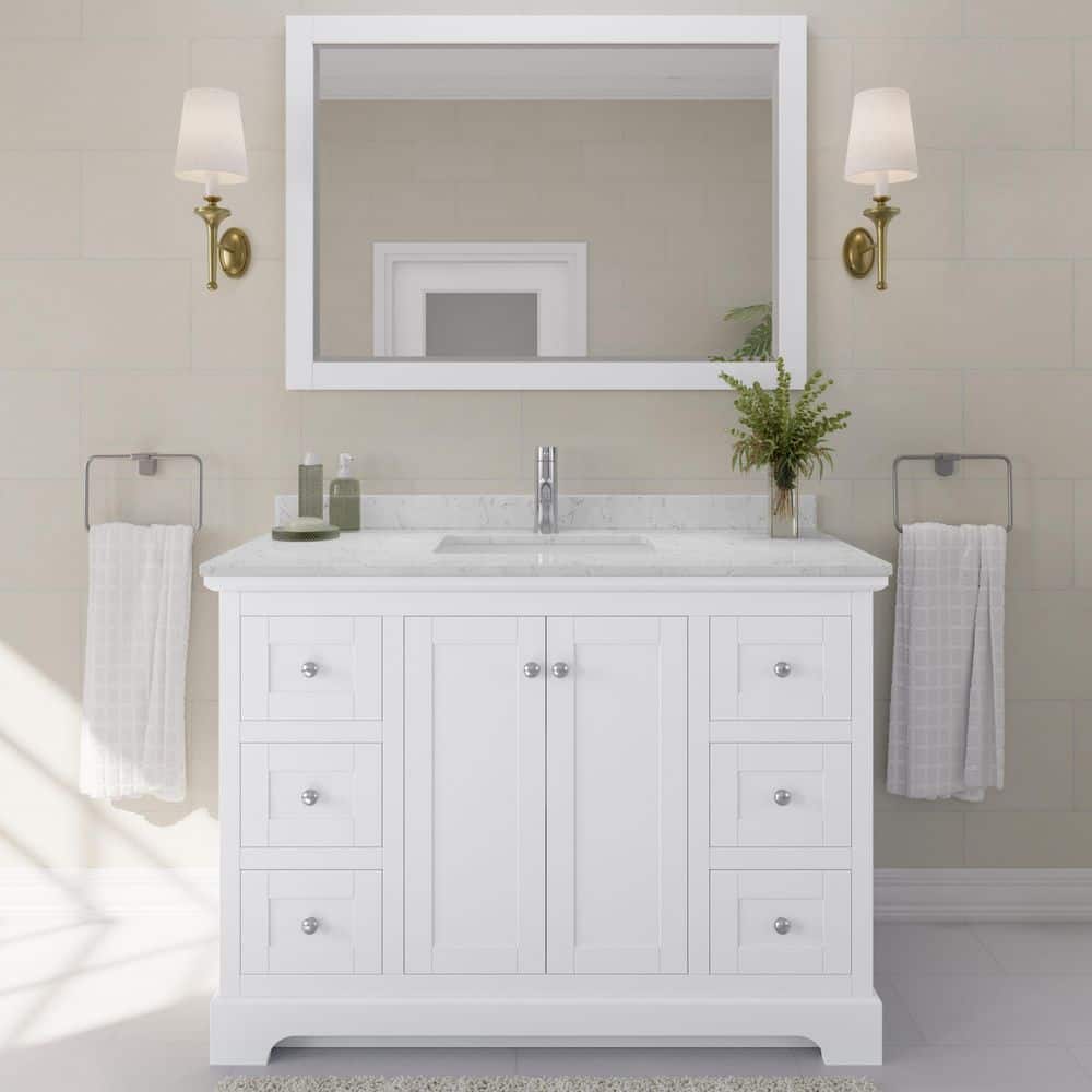Avery 48 in. W x 22 in. D Single Vanity in White with Cultured Marble Vanity Top in Light-Vein Carrara with White Basin price history on PriceWatchPro