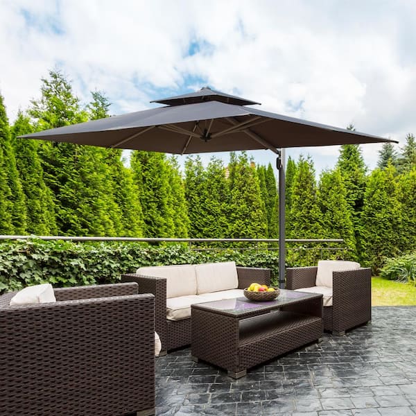 11-foot rectangular aluminum solar patio umbrella in olive 9/10/11/12ft LED Square Cantilever Transform your outdoor space into a stylish oasis with our premium 11x11 FT Cantilever Patio Umbrella 10/11/12ft Solar LED Round Cantilever