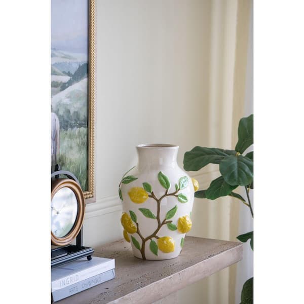 Stylish White Round Ceramic 12.5 in H Decorative Jar & Vase with
