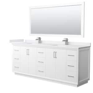 Strada 84 in. W x 22 in. D x 35 in. H Double Bath Vanity in White with White Cultured Marble Top and 70 in. Mirror