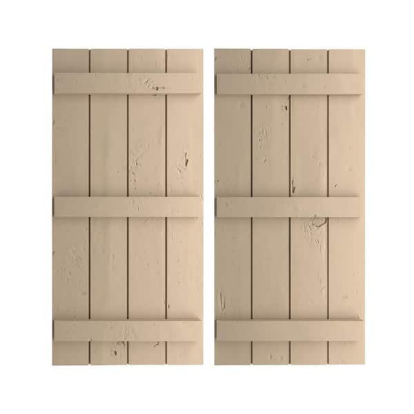 Ekena Millwork 22 in. x 82 in. Timberthane Polyurethane 4-Board Joined Board-n-Batten Knotty Pine Faux Wood Shutters Pair
