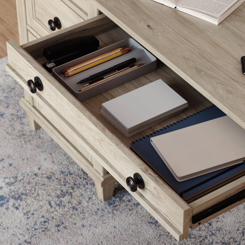 Chalk Oak Executive Desk with Drawers and Keyboard Tray