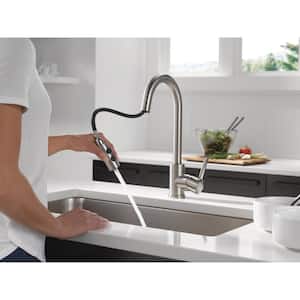 Precept Single Handle Pull Down Sprayer Kitchen Faucet with Deckplate Included and 1.0 GPM in Stainless