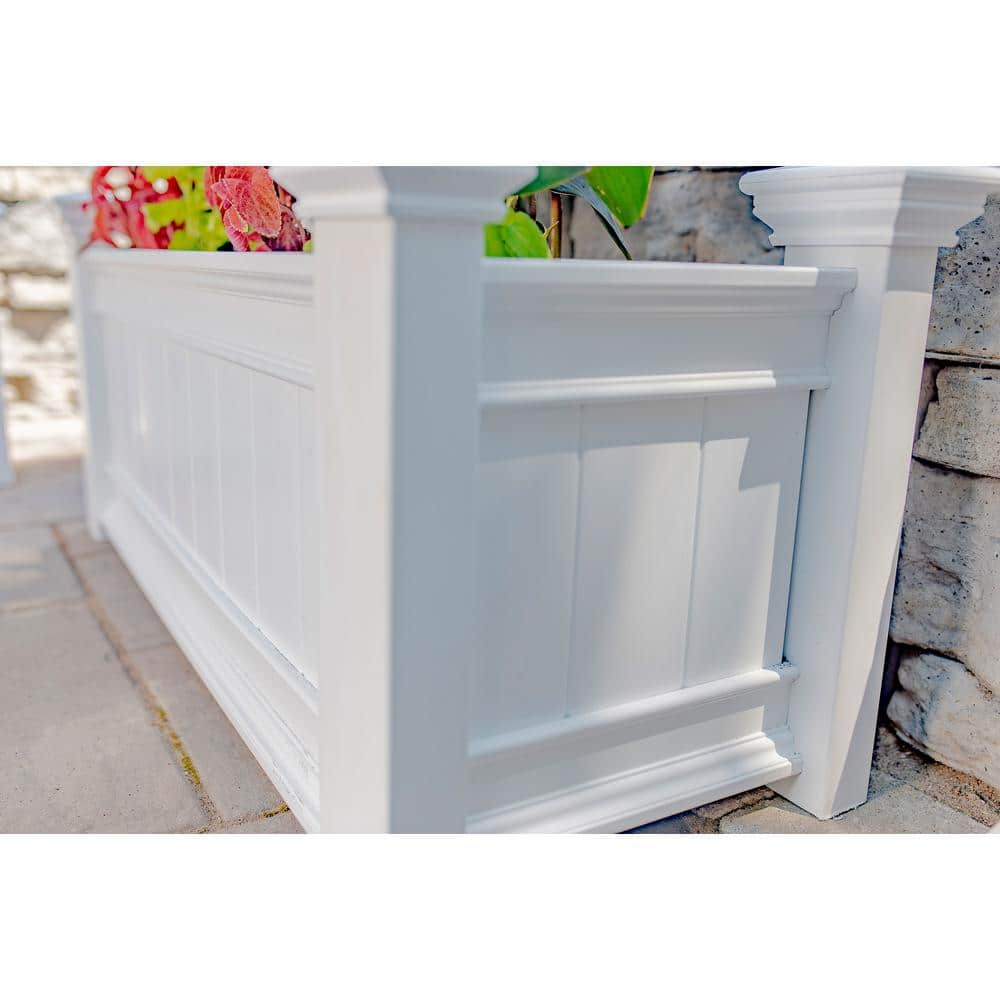 Windsor White Vinyl Outdoor Planter Box with Crown Molding