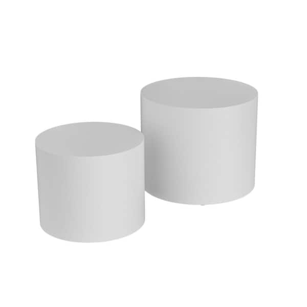 Sudzendf White MDF Round Outdoor Side Table 2-Piece