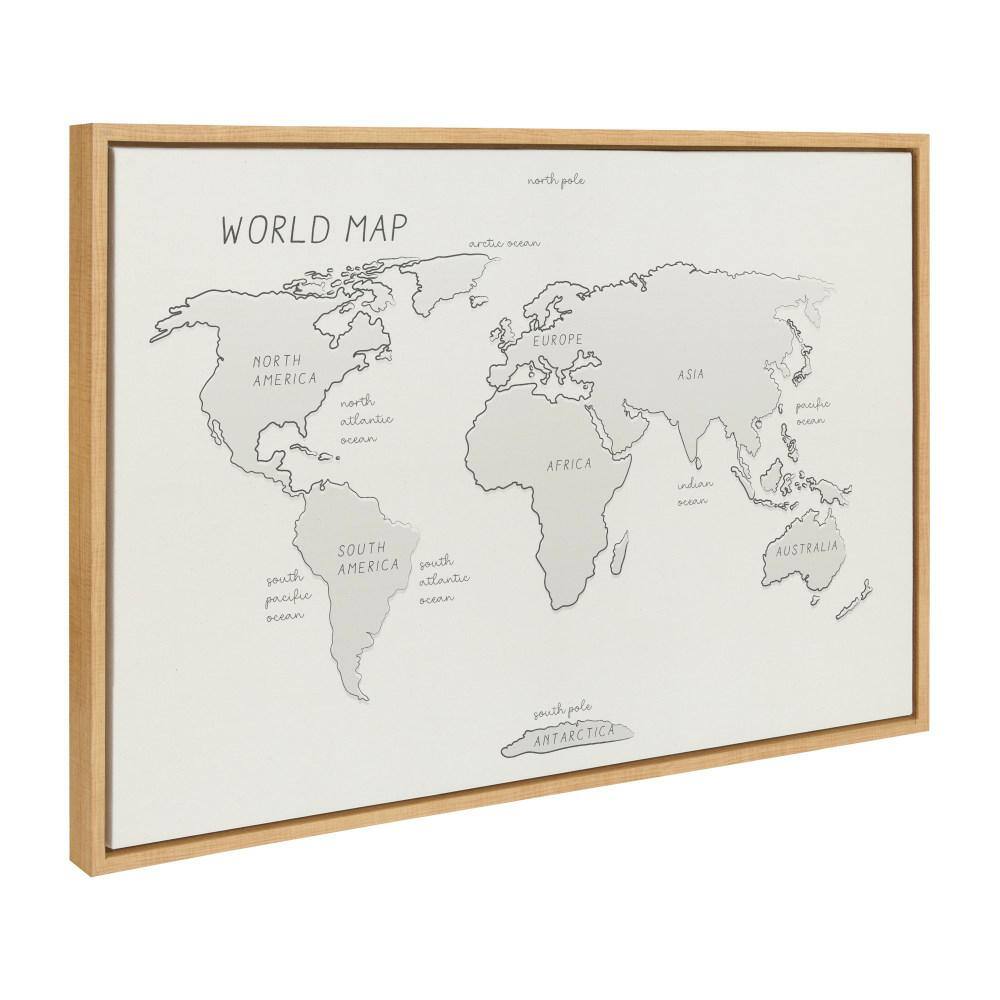 Natural Framed Abstract World Map Canvas Print, 23x33