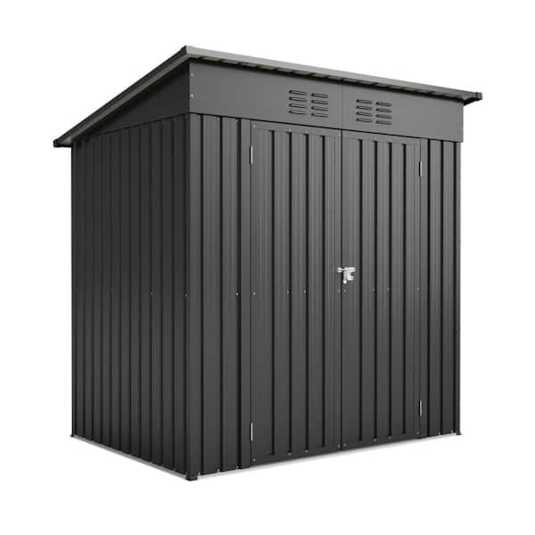 6.0 ft. L x 3.9 ft. W Black Outdoor Metal Storage Shed with Hinged Doors, Punched Vents, Padlock (23.4 sq. ft.)