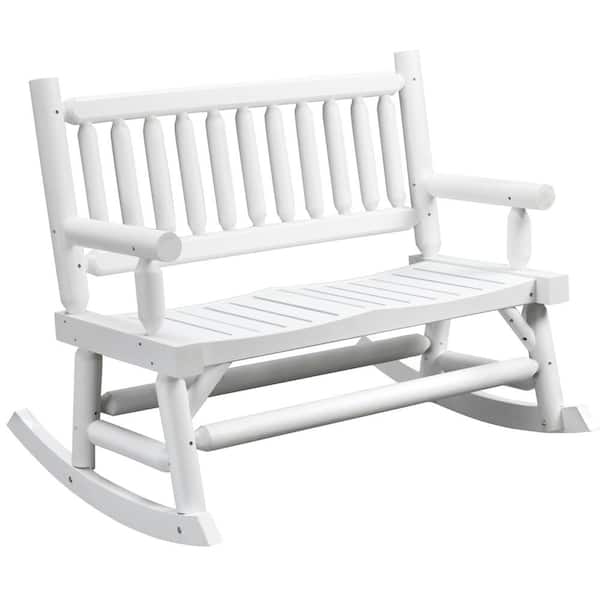 Outsunny 2-Person White Wood Outdoor Bench 26.5 in. W