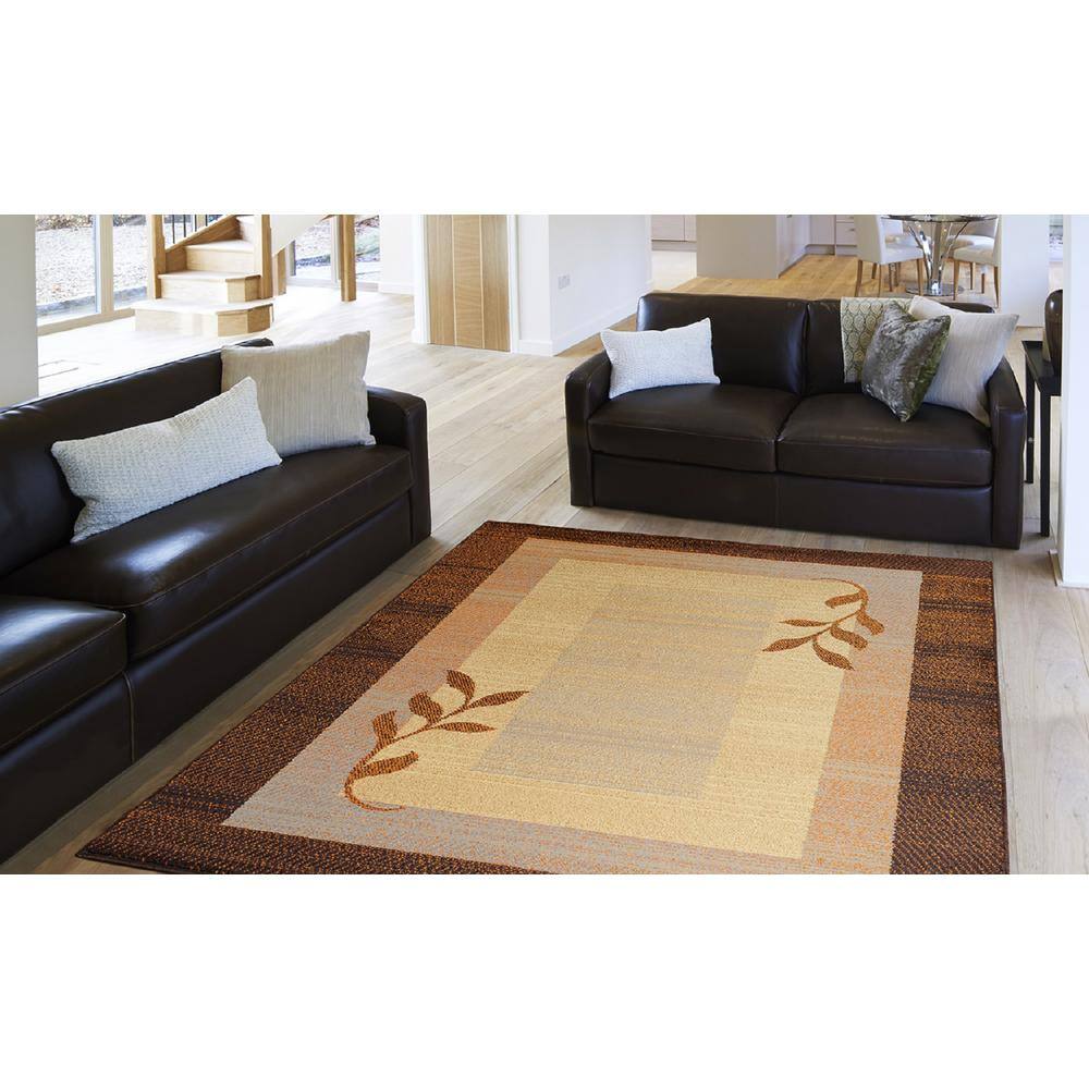 Cloverleaf Elegance Runner Rug in Brown & Blue, 22"x84", Synthetic Weave