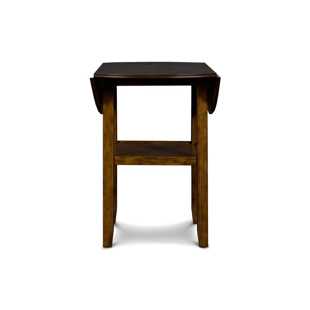Brown Rubberwood Drop Leaf Counter Table Set with Black Upholstered Chairs
