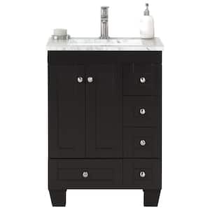 Happy 24 in. W x 18 in. D x 34 in. H Bathroom Vanity in Espresso with White Carrara Marble Top with White Sink